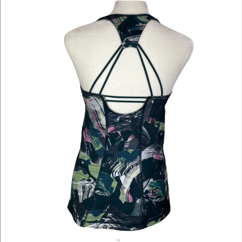 Zella Strappy Tank Racerback Built In Bra Workout Woman’s Size Small Green Pink